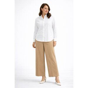 ERIC pants slacks trousers tan 4 side zip wide leg knit ankle career business